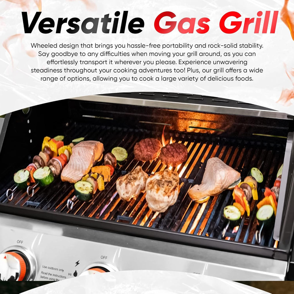 3-Burner Stainless Steel Propane Gas Grill with Cabinet