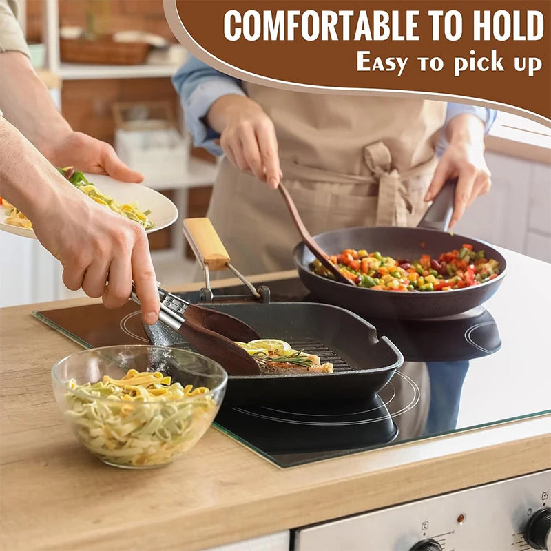 Wooden Kitchen Tongs - Stainless Steel BBQ Server