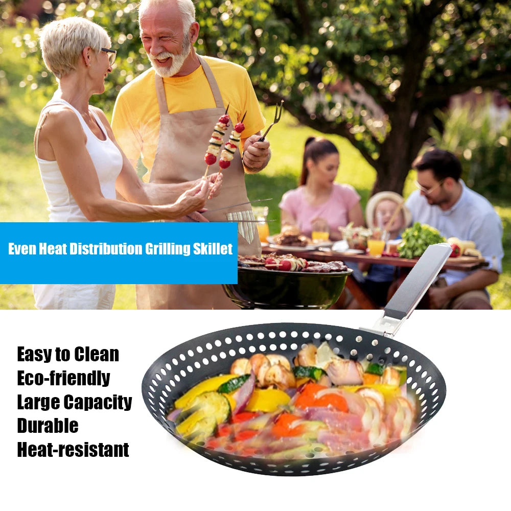 Nonstick Grilling Skillet - Folding Wooden Handle