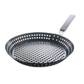 Non-Stick Metal Grilling Skillet with Folding Wooden Handle & Perforations