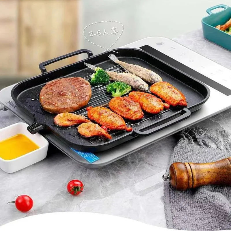 Korean BBQ Grill Pan - Smokeless Cast Aluminum Nonstick