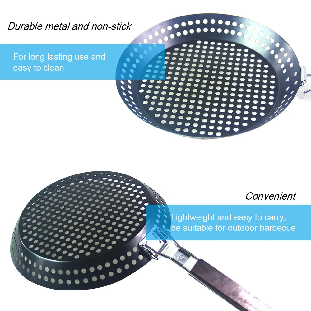 Nonstick Grilling Skillet - Folding Wooden Handle