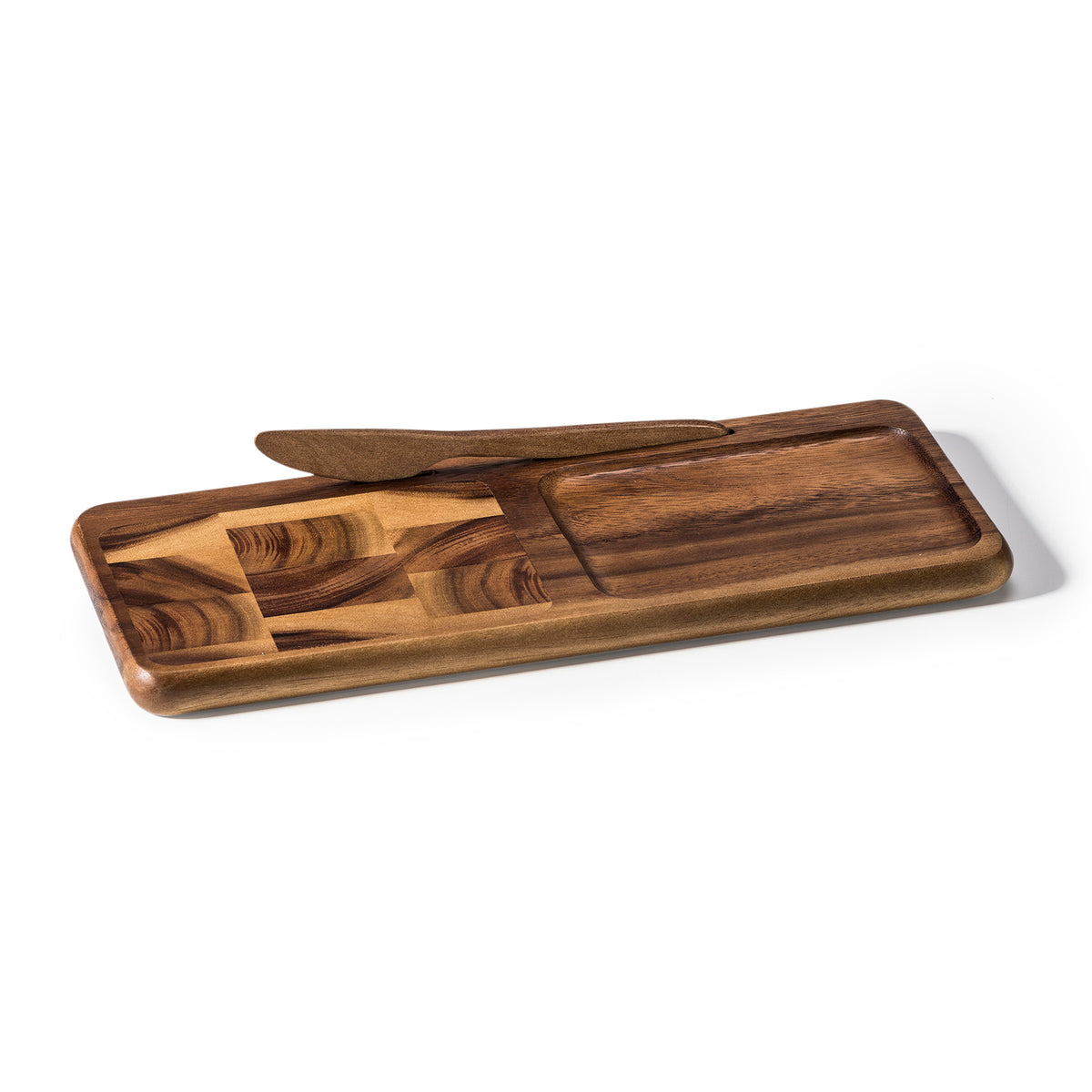 End Grain Acacia Cheese Board with Knife - 6.75 x 14 Inch