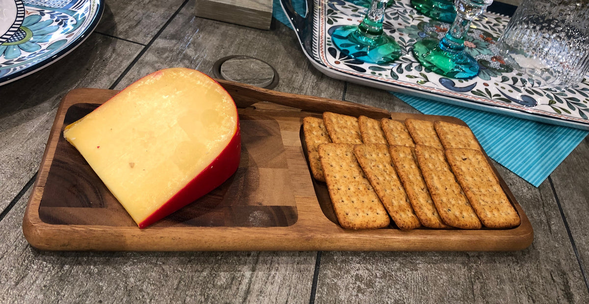 End Grain Acacia Cheese Board with Knife - 6.75 x 14 Inch