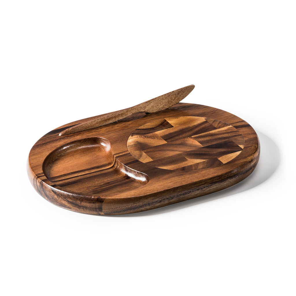 End Grain Acacia Cheese Board with Knife - 9 x 12 Inch