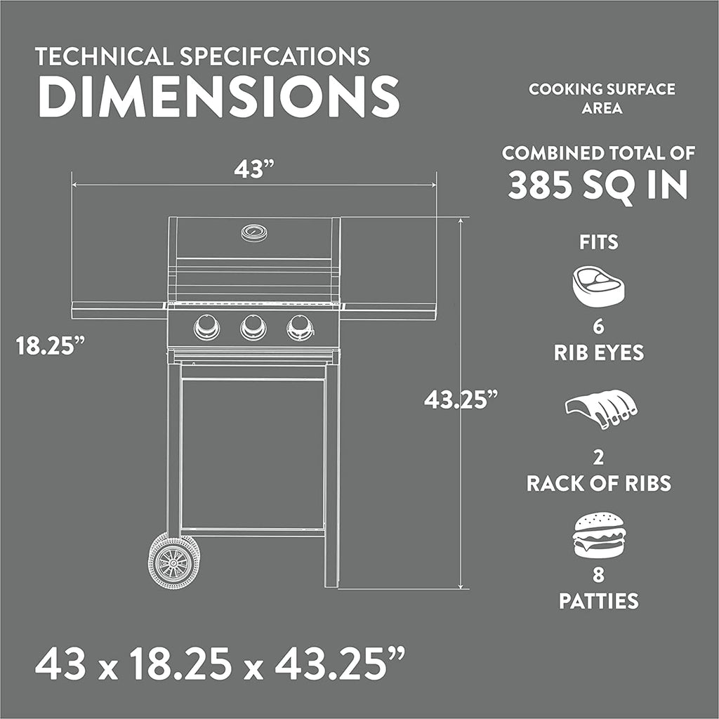 3-Burner Stainless Steel Propane Gas Grill with Cabinet