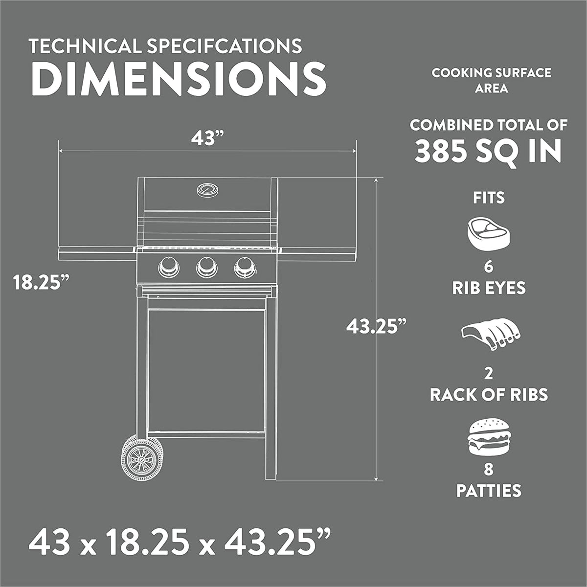 3-Burner Stainless Steel Propane Gas Grill with Cabinet
